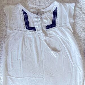 LOFT White Top with Black Embroidery
